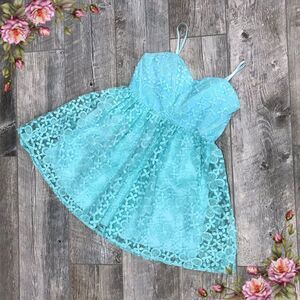 Juniors teal floral lace prom dress size medium‎